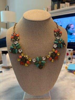 Stella & Dot Green, Coral & Yellow Crystal Statement Necklace